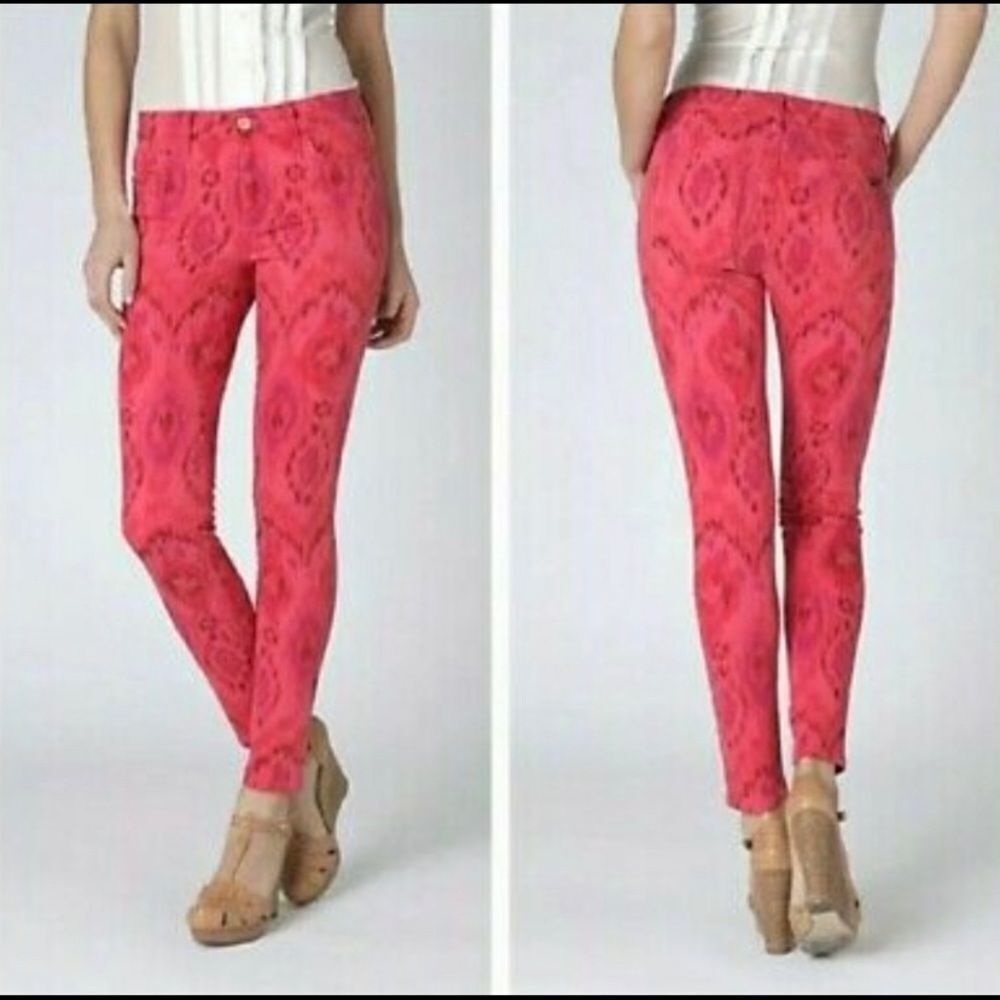 Joe’s jeans red and pink tribal print skinny ankle jeans‎